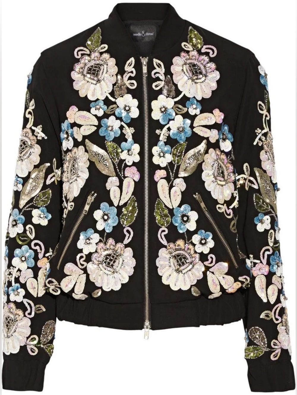 Needle & Thread Black Embroidered Floral Bomber Jacket